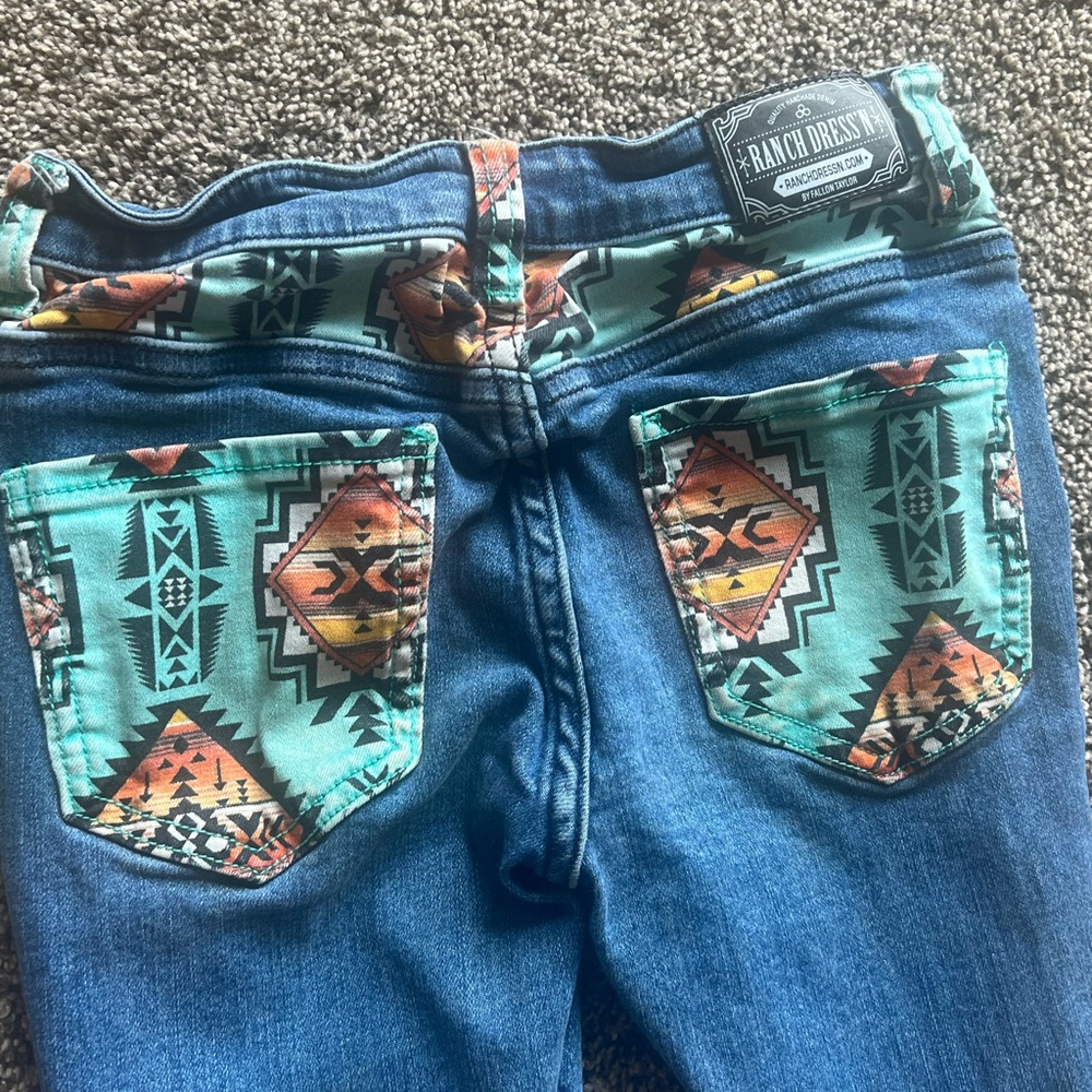 Ranch Dress’n girls Aztec pocket denim jeans 10 bootcut western